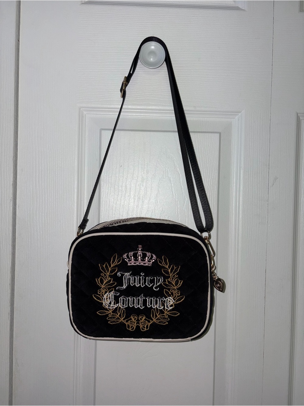 Juicy Couture Black Quilted Crossbody with Gold Embroidered Logo